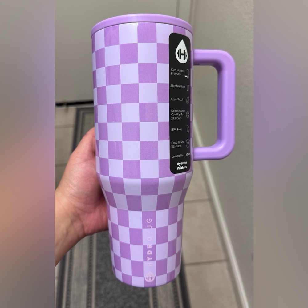 NWT HydroJug LIMITED EDITION 40oz Tumbler, LAVENDER CHECKERS